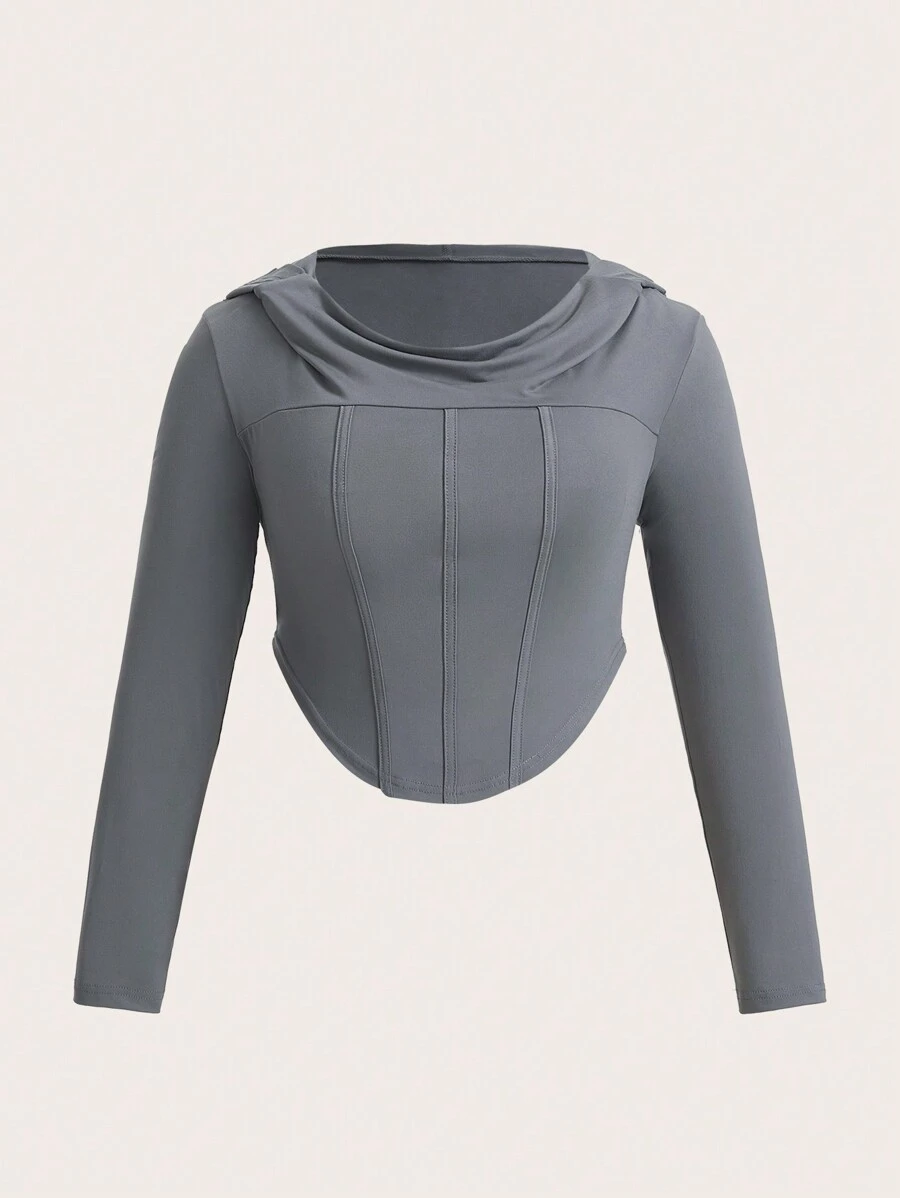 SHEIN MOOSTA 休閒不對稱純色大碼T恤 - 灰色 - 查看 1