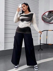 SHEIN EZwear Hơn In Đồ họa Áo thun - Màu be - Xem 4