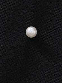 SHEIN 年轻女孩珍珠落肩卫衣 - 黑色 - 查看 3