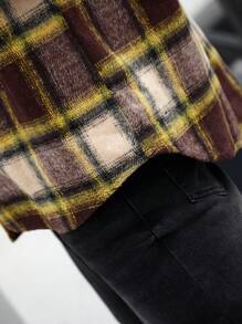 Manfinity Camisa Xadrez Masculina Oversize com Bolsos Remendados