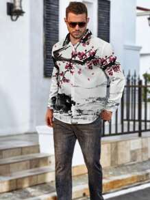 Manfinity Homme Taglie Forti Uomo Camicia con stampa paesaggio senza maglietta