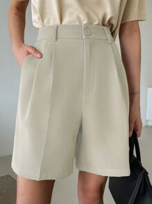 DAZY 拼接細節斜口袋短褲 - 杏色 - 查看 5