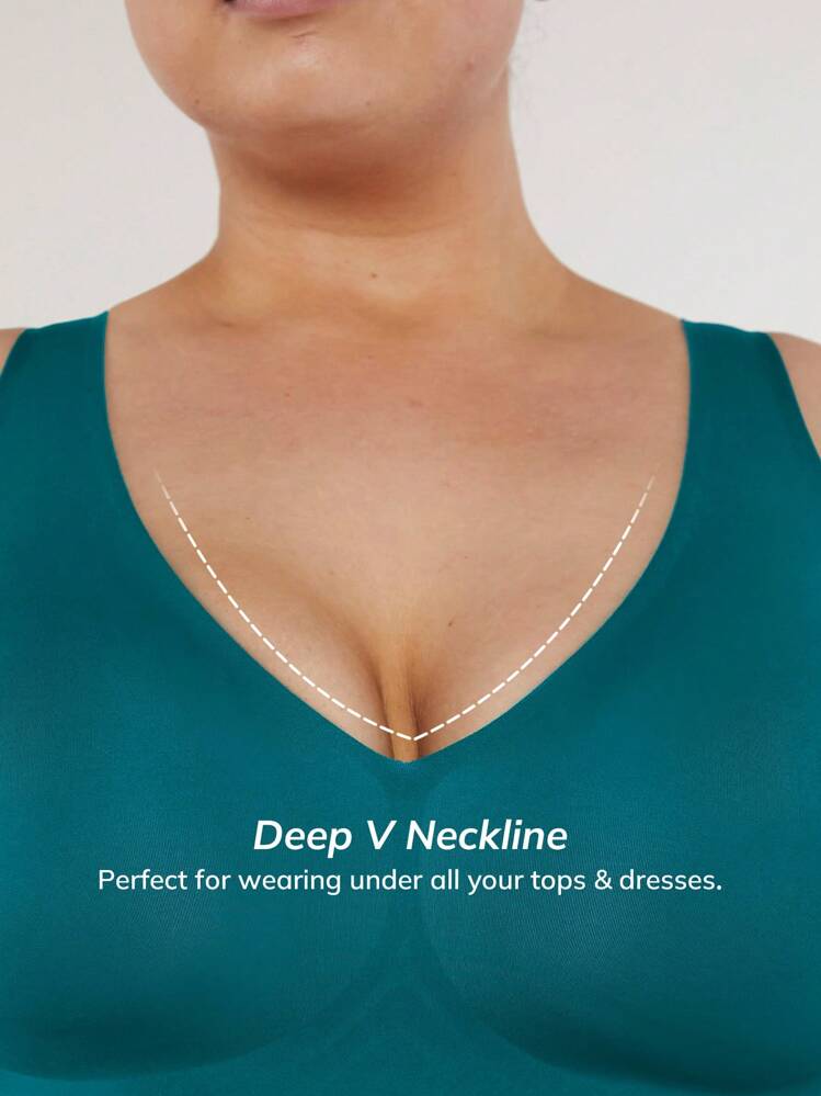 LUVLETTE Talla grande Sujetador inalámbrico de cuello profundo homewear - Verde Oscuro - Añade 6