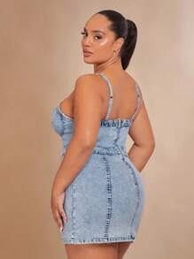 SHEIN BAE 大碼後拉鏈牛仔洋裝