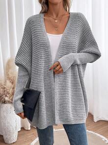 SHEIN LUNE Áo khoác cardigan thiết kế thường ngày tay cánh dơi - Xám - Xem 4