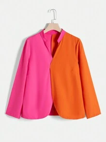 SHEIN Clasi 大碼雙色缺口領西裝外套 - 彩色 - 查看 1