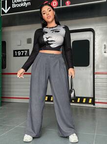 Flirla Taglie Forti Pantaloni dettaglio plissettato