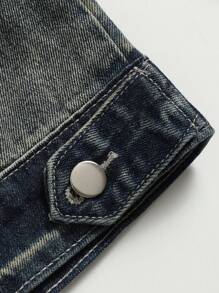 Manfinity Homme Chaqueta Vaquera Con Cremallera Para Hombre, Rapero Grunge De Fiesta Azul Liso De Oscuro