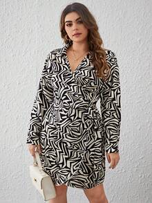 SHEIN Clasi Plus Allover Print Knot Side Wrap Dress - Multicolor - View 4