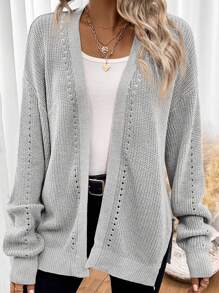 Easowa 秋冬款圆孔落肩开衫、长袖上衣 - 淺灰色 - 查看 5