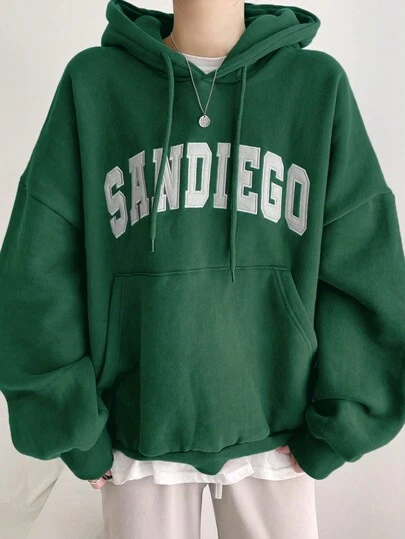 DAZY 女士保暖连帽卫衣，休闲字母印花套头连帽衫，秋冬