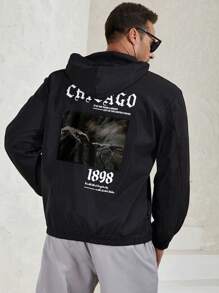 Manfinity Homme Men Plus Slogan Hand Graphic Half Zip Drawstring Hooded Jacket - Black - View 6