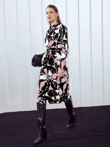 MOTF PREMIUM BELTED ABSTRACT PRINT DRAPED DRESS - Multicolor - View 6
