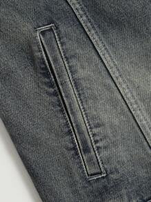 Manfinity Homme Chaqueta Vaquera Con Cremallera Para Hombre, Rapero Grunge De Fiesta Azul Liso De Oscuro