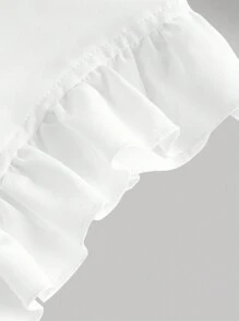 SHEIN MOD Ruffle Trim Flounce Sleeve Bow Front Ruffle Hem Blouse - White - View 4