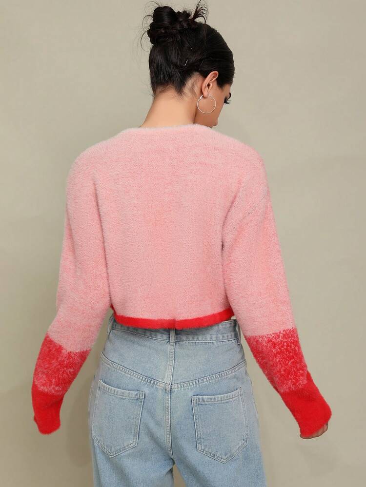 Letter Pattern Drop Shoulder Crop Sweater