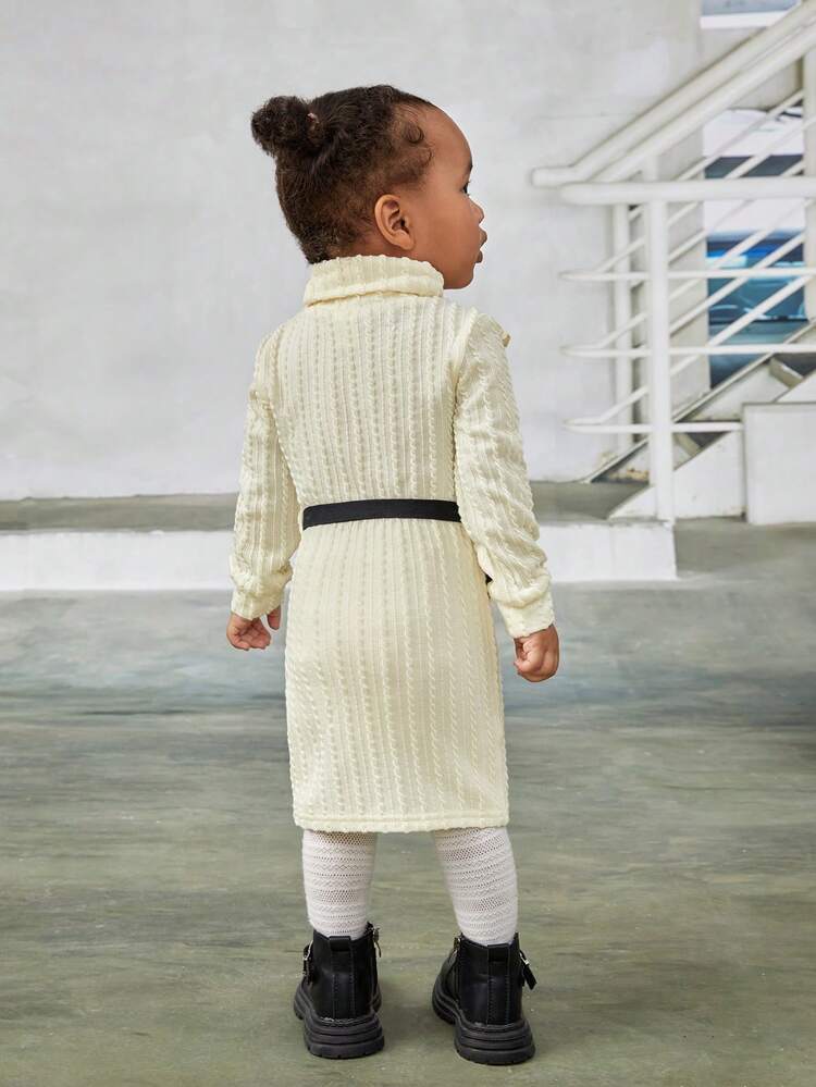 Baby Girl Ruffle Trim Turtleneck Dress & Belt Bag