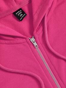 SHEIN EZwear 加大码卡通字母图案落肩拉链卫衣 - 玫紅色 - 查看 5