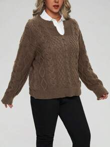 Celure Plus Cable Knit Drop Shoulder Sweater Without Blouse Knit Pullover Fall Winter Outfit