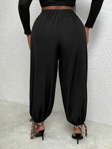 Slaydiva 大碼圖案印花下擺打結長褲 - 黑色 - 查看 3