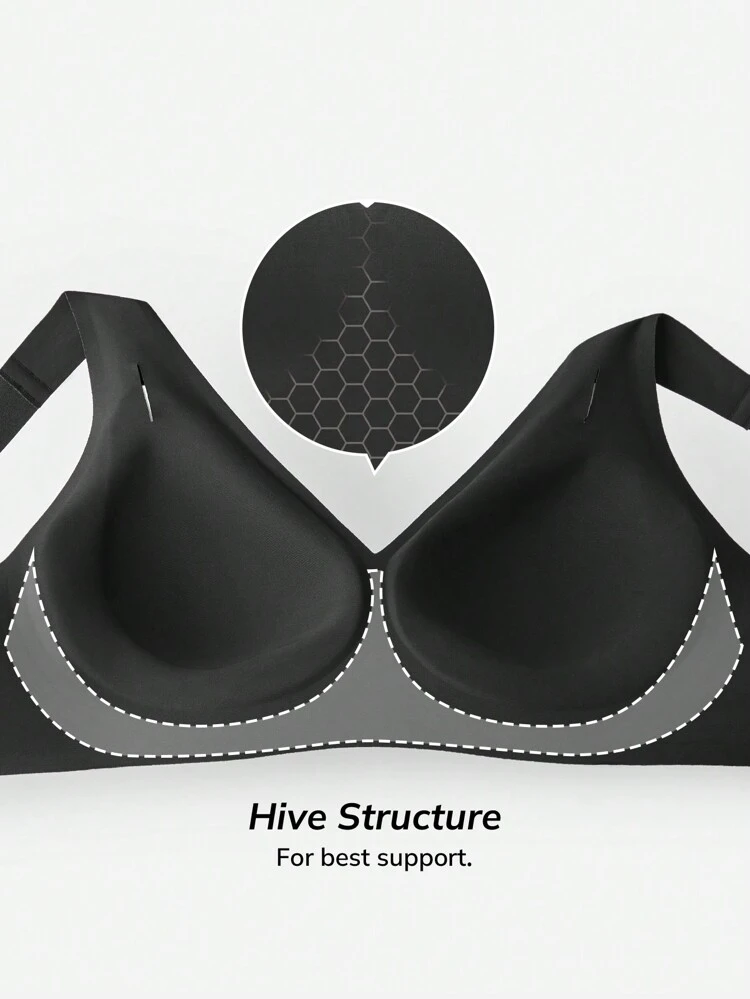 Plus Dream Curve 2ndSkin Black Wireless Seamless Plunge Lounge No Show T-Shirt Sticky Basic SizeFreedom Bra Comfortable Must-Haves Also Suitable For Teen Girl & Young & Kid