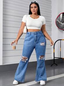 SHEIN EZwear Plus Sweetheart Neck Crop Knit Top - White - View 3