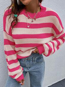 Chiquease Striped Pattern Drop Shoulder Sweater - Multicolor - View 5