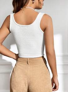 SHEIN EZwear 純色短款背心針織上衣 - 白色 - 查看 2