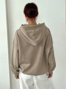 DAZY Thermal Lined Hooded Sweatshirt For Women, Casual Letter Print Pullover Hoodie, Autumn/Winter - Khaki - View 2