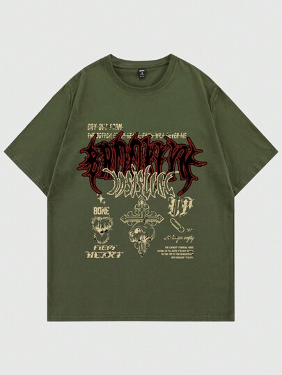 Grunge Punk Men Slogan Graphic Tee, School