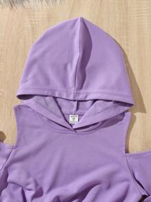 SHEIN Tween Girl Solid Cold Shoulder Hooded Dress