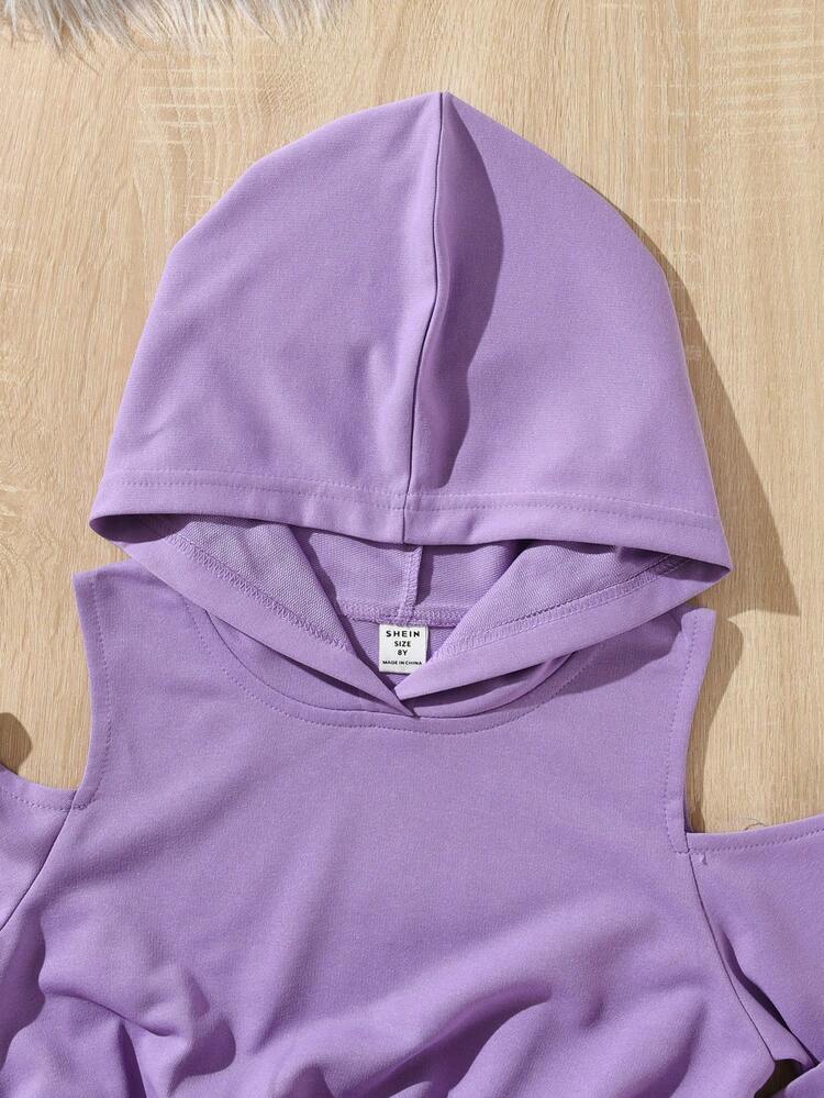 Tween Girl Solid Cold Shoulder Hooded Dress