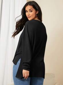 SHEIN LUNE Plus Drop Shoulder High Low Hem Tee - Black - View 2