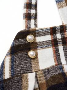 SHEIN LUNE Plus Plaid Print Crisscross Back Pinafore Dress - Brown - View 3