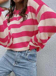 Chiquease Striped Pattern Drop Shoulder Sweater - Multicolor - View 4