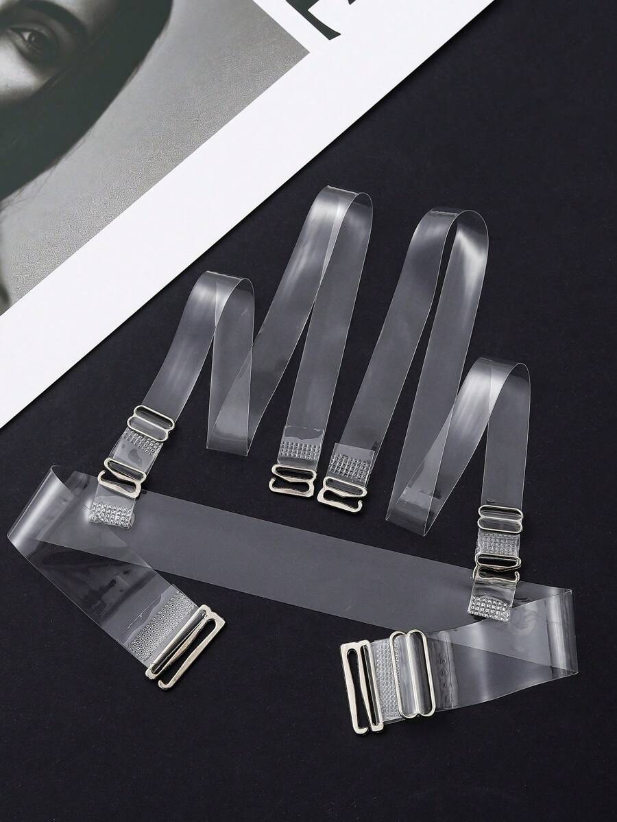 3 Pcs Clear Strap Transparent Invisible Bra Strap Shoulder Straps Anti-Slip Sexy Strapless Bra Accessory With Metal Hook,Bra,Lingerie, Boob Tape, Push Up Bra, Lingerie For Women, Suitable For Formal Dresses, Dates, Wedding, Travel, Vacation, Holiday, Festival, Bride, Spring - Clear - View 1