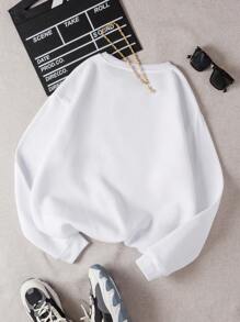 SHEIN Qutie 字母圖案加絨內裏運動衫 - 藍色 - 查看 2