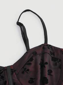 SHEIN MOD Vestido de tirantes con estampado floral con cordón delantero - Negro - Ver 3