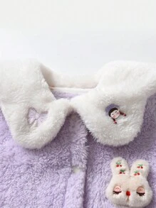 Baby Girl Rabbit Three-Dimensional Chapter Jumpsuit Plush Outdoor Winter - Purple - View 3