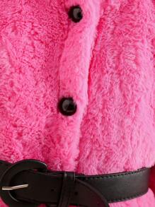 SHEIN Young Girl Dual Pocket Hooded Belted Fluffy Coat - Berwarna merah muda - View 5