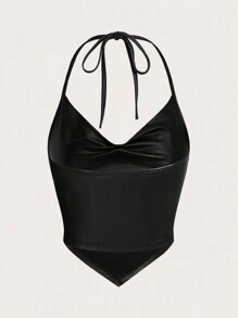 SHEIN ICON Top halter con fruncido delantero de espalda abierta con cordón
