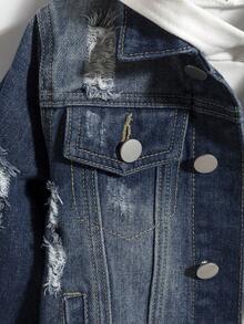 小男孩 1 入組破洞有蓋口袋牛仔夾克 - 中等水洗藍 - 查看 3