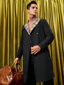 GENTILAND 宽松男式格子双排扣斜口袋风衣 - 彩色 - 查看 3