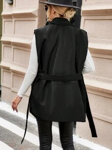 GENKIRA 翻领系腰带背心棉服外套冬季服装 - 黑色 - 查看 2