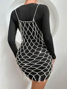 Zolique 珍珠吊帶洋裝不附帶緊身洋裝 - 白色 - 查看 2