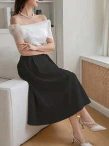 DAZY 高腰褶皱细节半身裙