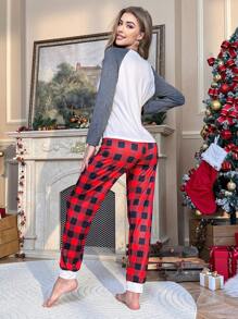 聖誕麋鹿和水牛格子印花插肩袖睡衣套裝 - 彩色 - 查看 2