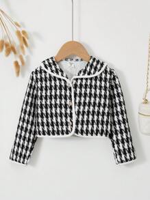 SHEIN Young Girl Houndstooth Print Contrast Binding Jacket - Multicolor - View 1