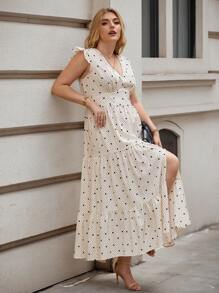 SHEIN LUNE Plus Polka Dot Print Ruffle Hem Dress - Black and White - View 3