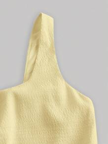 SHEIN MOD 素色不對稱領褶邊洋裝 - 黃色 - 查看 3